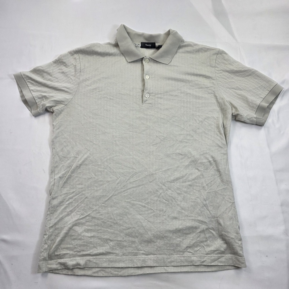 Theory Polo Shirt Mens Large Gray Geo Geometric Pima Cotton Jacquard Casual